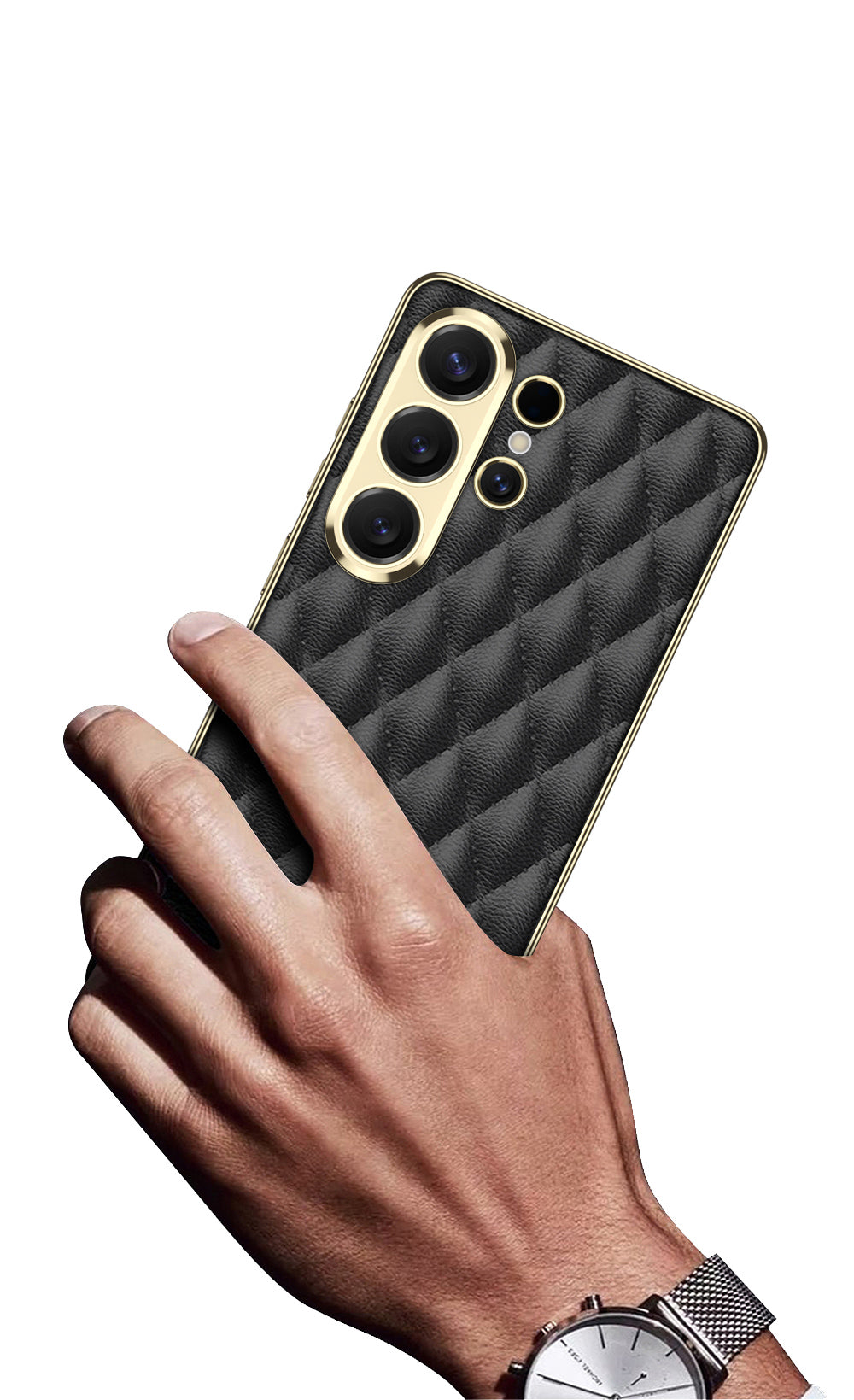 Premium Leather Cushion Back Cover for Samsung S26 Ultra | Luxury Quilted Design | Shockproof Protective Case with Stylus Slot